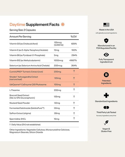 Stasis Day & Night Supplement Set for Men & Women with L Theanine, Ashwagandha, Magnesium, Melatonin & CoQ10, Energy & Focus Support Capsules, Vegan, 50 Servings, 25 Day & 25 Night, 1 Month Supply