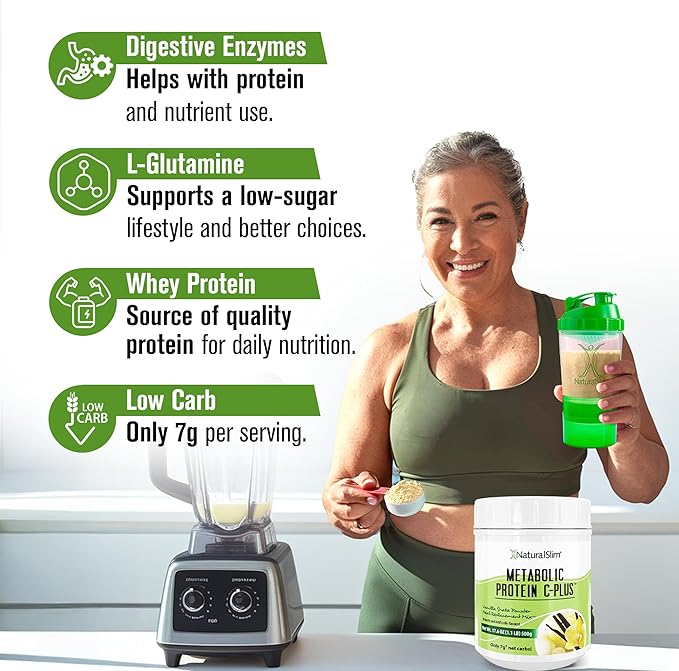 Metabolic Protein C-Plus, Whey Protein Powder & Shake Meal Replacement with Vitamin C, L-Glutamine & Digestive Enzymes, Low Carb Protein Drink, Support Metabolism, Energy & Gut health 1.1 lb, Vanilla
