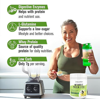 Metabolic Protein C-Plus, Whey Protein Powder & Shake Meal Replacement with Vitamin C, L-Glutamine & Digestive Enzymes, Low Carb Protein Drink, Support Metabolism, Energy & Gut health 1.1 lb, Vanilla