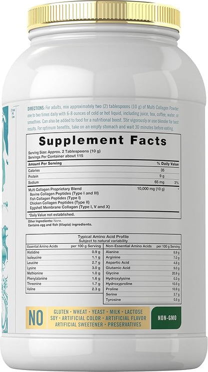 Carlyle Multi Collagen Peptides Powder 40 oz | Type I, II, III, V, X | Supplement Blend with Protein | Multi Food Sourced | Non-GMO, Gluten Free
