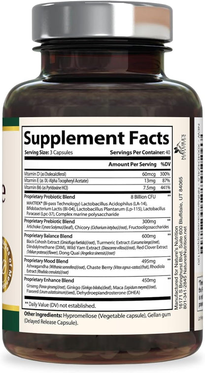 Menopause Supplement for Women - Natural Menopause Relief Support for Mild Hot Flashes & Night Sweats - Best Probiotics for Women, Dong Quai, Black Cohosh, Ashwagandha - Bottled in USA - 120 Capsules