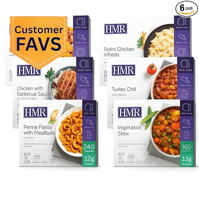 HMR Customer Favorites Entrée Pack | Ready to Eat Meals – Shelf Stable, No Refrigeration | Prepared Meals for Lunch or Dinner | 6 Premade, High-Protein, Low-Calorie | 7–8 oz Microwave-Ready