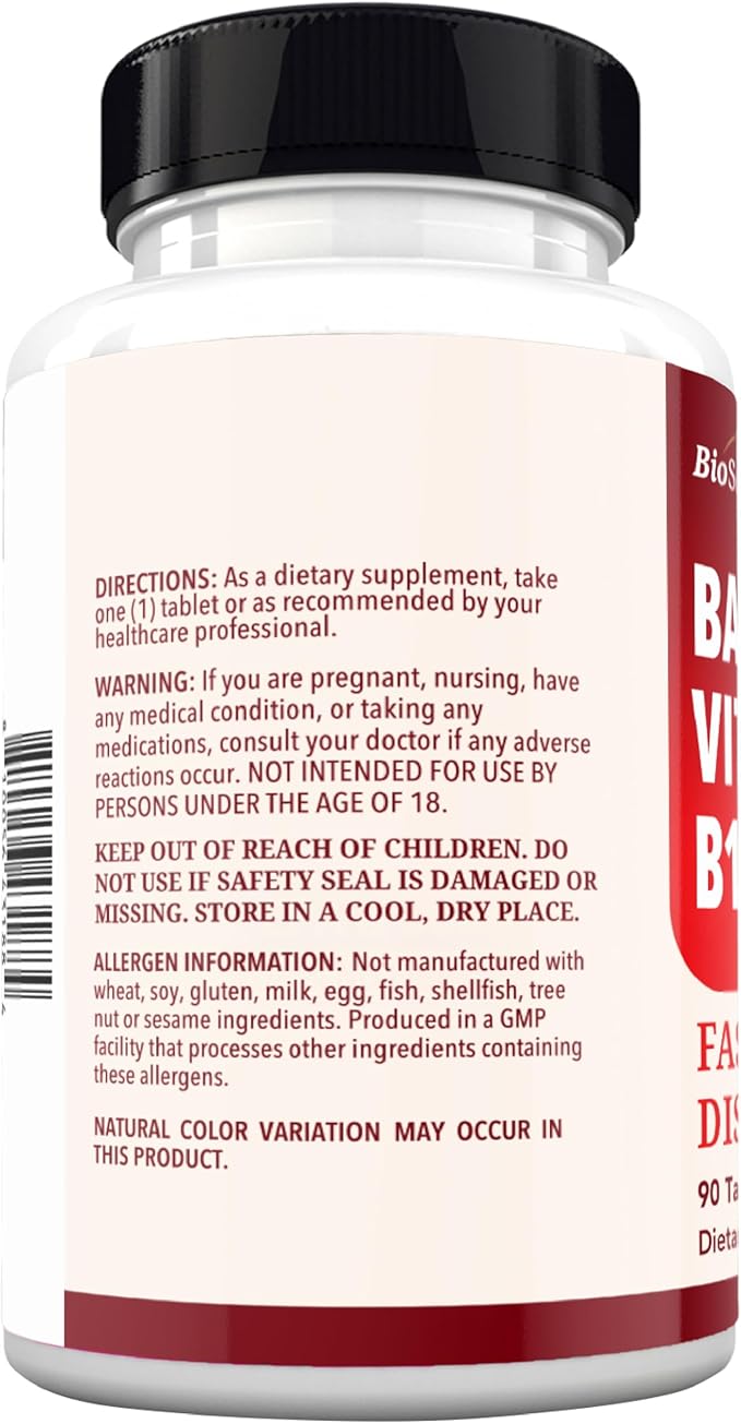BioSchwartz Bariatric B12 Plus Dissolvable Tablets - 1000mcg Vitamin B12, Vitamin B6, Folate, Biotin - Cherry Strawberry Flavor, 3-Month Supply, Third Party Tested, for Bariatric Patients, 90 Count