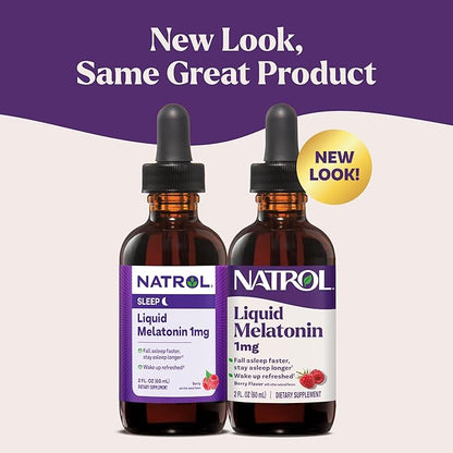 Natrol Liquid Melatonin 1 mg, Adult Melatonin Supplement to Fall Asleep Faster and Stay Asleep Longer, Wake Up Refreshed, 2 FL OZ Berry-Flavored Liquid, 15 Servings
