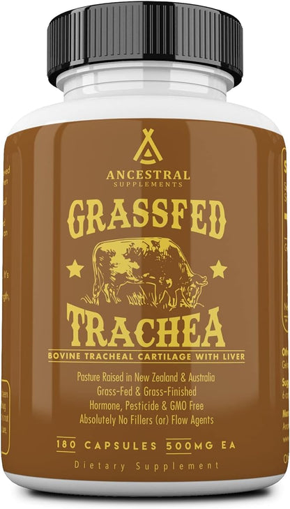 Ancestral Supplements Grass Fed Beef Tracheal Cartilage Supplement with Liver, 3000mg, Immune Health and Joint Support Supplement Promotes Healing, Non-GMO, 180 Capsules