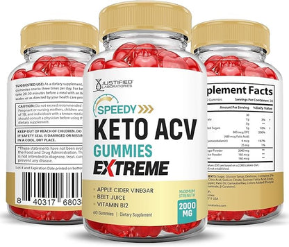Justified Laboratories (5 Pack Speedy Keto ACV Gummies Extreme 2000MG Speedy Keto Gummies Advanced Formula Apple Cider Vinegar with Pomegranate Beet Juice Powder B12 Vegan Non GMO 300 Gummys