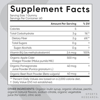 Organic Apple Cider Vinegar Gummies with The Mother - USDA Organic, Vegan Certified & Non-GMO Verified (60 Vegan Gummies)
