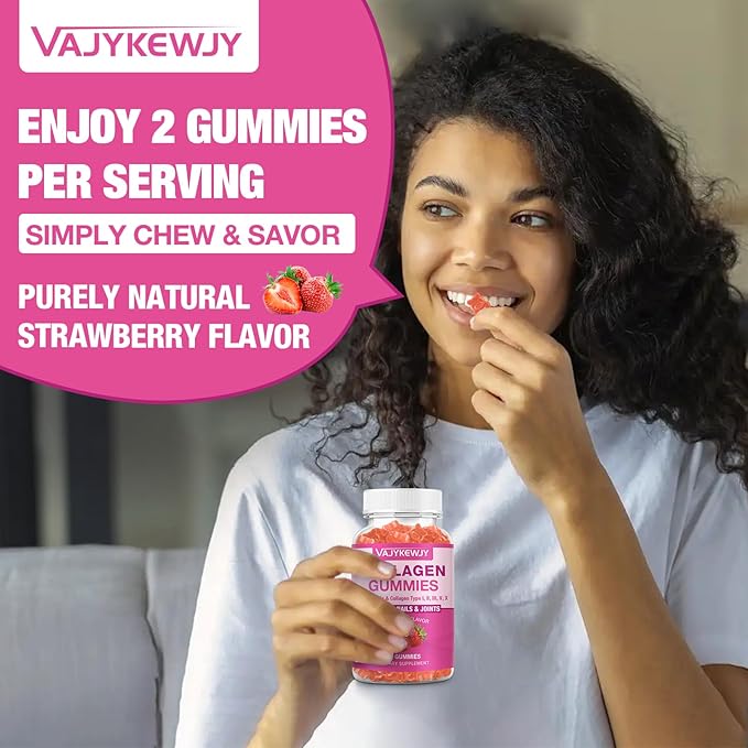 Vegan Collagen Gummies for Women & Men - with Biotin, Vitamin C, & Zinc for Skin Radiance, Hair Growth, Strong Nails, & Joint Support, 60 Count