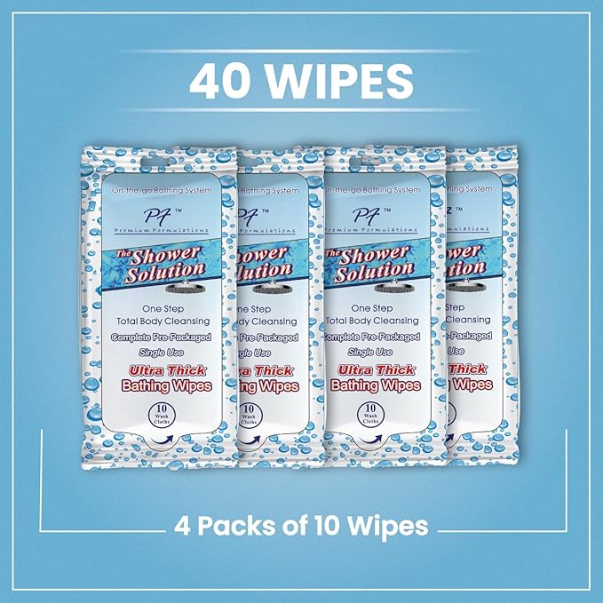 Shower Solutions - Adult Bathing Wipes, Extra Large and Extra Thick (40 wipes (4 Pack))