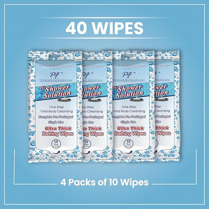 Shower Solutions - Adult Bathing Wipes, Extra Large and Extra Thick (40 wipes (4 Pack))