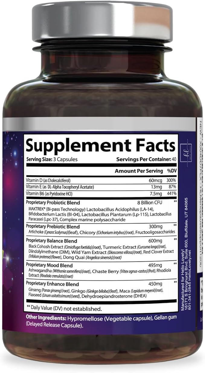 Menopause Supplements for Women - Hot Flash Night Sweats & Menopause Relief Pills - Probiotic Blend 8 Billion CFU Per Serving with Dong Quai & Black Cohosh - Vaginal, Digestive Support - 120 Capsules