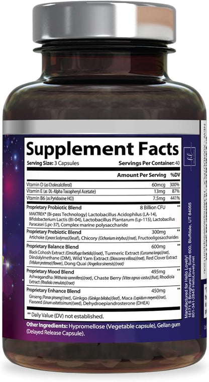 Menopause Supplements for Women - Hot Flash Night Sweats & Menopause Relief Pills - Probiotic Blend 8 Billion CFU Per Serving with Dong Quai & Black Cohosh - Vaginal, Digestive Support - 120 Capsules