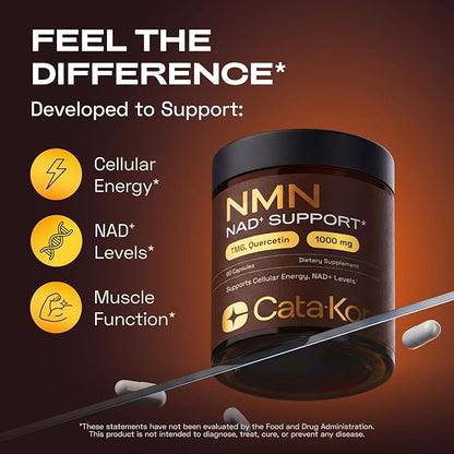 NMN Supplement – 4-in-1 NAD Supplement with Quercetin | TMG | Resveratrol – NMNH Alternative – Supports Cellular Energy & NAD+ Level – 60 Capsules – Third-Party Tested (1 Pack)