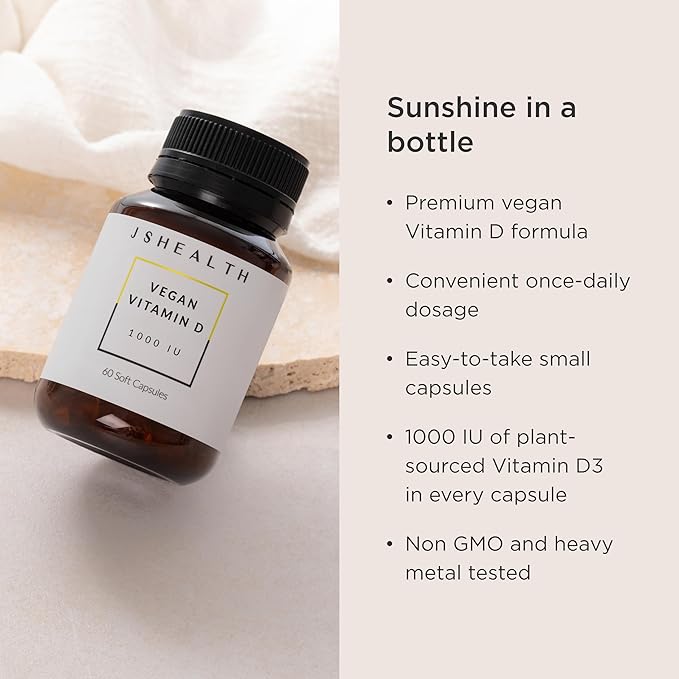JSHealth Vitamin D3 1000IU Supplement. Vegan D3 Vitamins Support Bone Health, Muscle Strength, Heart Health, Immune Support. Vegan. By Nutritionist Jessica Sepel (60 Tablets)