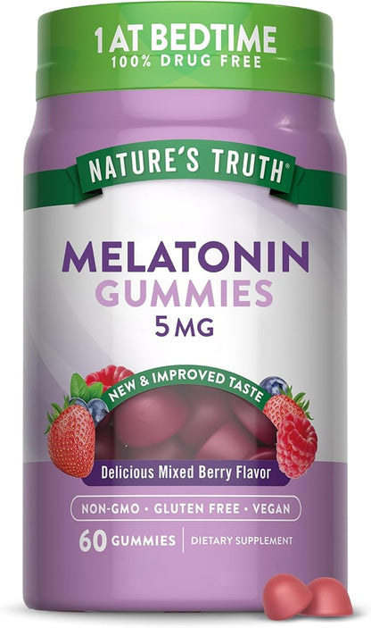 Nature's Truth Melatonin Gummies 5mg | 60 Count | Mixed Berry Flavor | Vegan, Non-GMO & Gluten Free Supplement