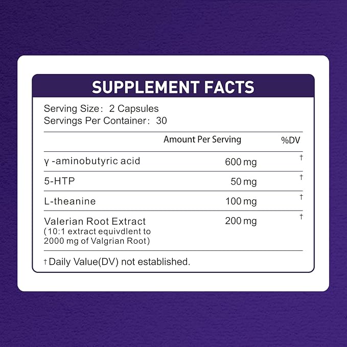 600mg GABA Sleep Aid* for Adults with 200mg Valerian Root, 100mg L-theanine, 60mg 5-HTP | Helps The Body Ease Into Sleep* & Maintain Deep Restful Sleep*, 60 Capsules, 30 Day Supply