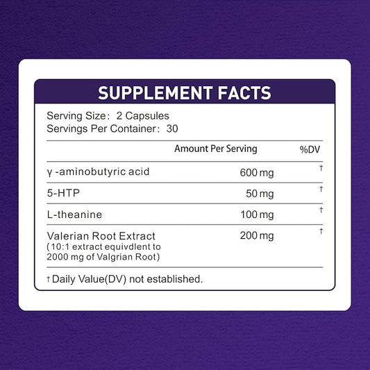 600mg GABA Sleep Aid* for Adults with 200mg Valerian Root, 100mg L-theanine, 60mg 5-HTP | Helps The Body Ease Into Sleep* & Maintain Deep Restful Sleep*, 60 Capsules, 30 Day Supply