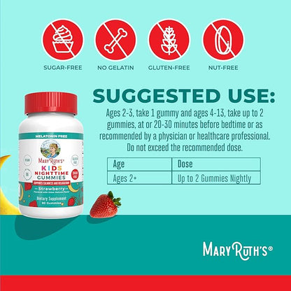 MARYRUTH'S Kids Nighttime Gummies | Sugar Free | NO Melatonin with L Theanine, Lemon Balm, Chamomile, Vitamin B6 | Relaxation Support for Kids 2+ | Vegan | Non-GMO | Gluten Free | 60 Count