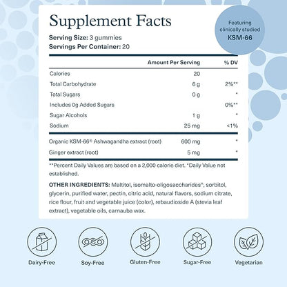 Youtheory Ashwagandha - Vegetarian Energy & Stress Support Supplement with Organic KSM-66 & Ginger Extract - Cane Sugar-Mixed Berry, 60 Gummies (20 Day Supply)