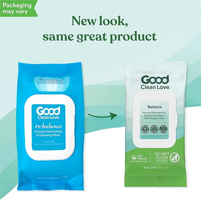 Good Clean Love Balance pH-Balanced Feminine Wipes, Supports Vaginal Health Naturally & Reduces Odor, Non-Irritating Moisturizing & Cleansing Hygiene Product Made with Organic Aloe, (30 Count)