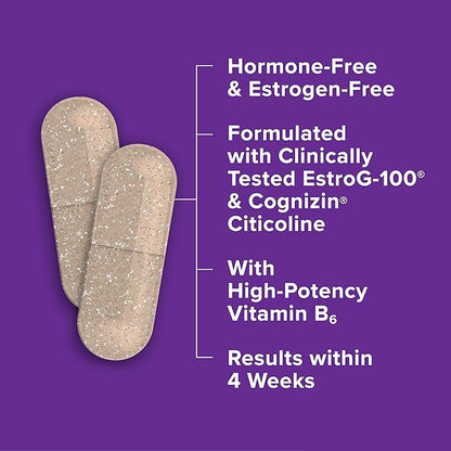 Qunol Menopause Relief + B6 Hormone & Estrogen Free Supplement, Menopause Support for Brain Fog, Hot Flashes, Night Sweats, Mood Swings, 60 Capsules
