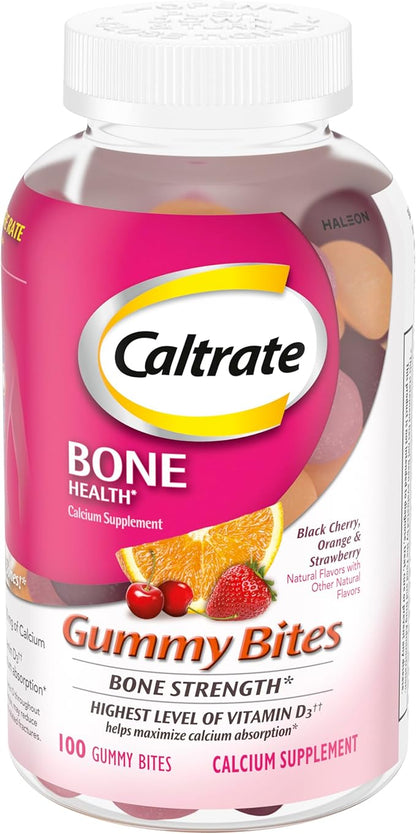 Caltrate Gummy Bites 500 mg Calcium and Vitamin D Supplement, Black Cherry, Strawberry, Orange - 100 Count