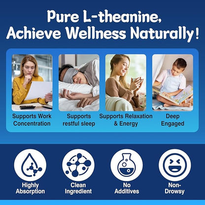 duwhot L Theanine Gummies, 200/400mg L-Theanine Supplement for Adults & Kids, Natural Stress Relief, Relaxation, Zzz & Focus Support Gummy,Organc,Vegan, Low Sugar,Non-Drowsy,Lemon Flavor,120 Chewables