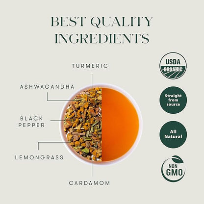 Luxmi Estates Turmeric Time-Out Herbal Tea 50 Bags (100g) Pack | Certified USDA Organic Herbal Tea | With Turmeric, Ginger, Cardamom, Black Pepper