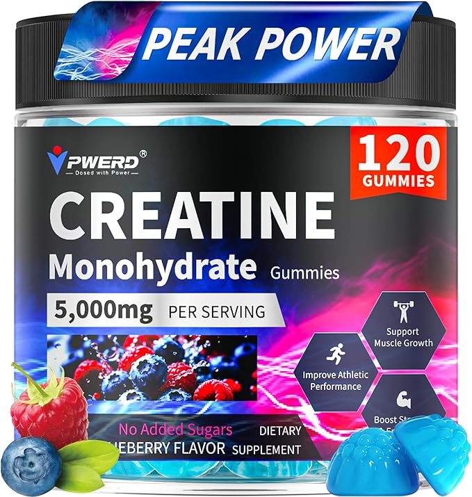 120Count Creatine Monohydrate Gummies 5g, Energy Creatine Supplements Gummies for Gym Essentials-Blueberry