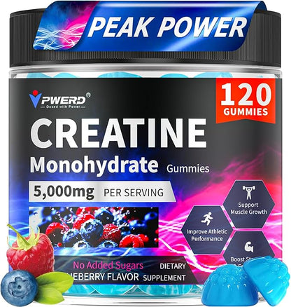 120Count Creatine Monohydrate Gummies 5g, Energy Creatine Supplements Gummies for Gym Essentials-Blueberry