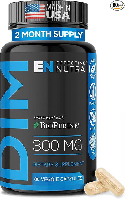 Effective Nutra Dim Supplement 300mg with BioPerine - Extra Strength Estrogen Blocker for Men & Women - Hormone & Metabolism Support - 2 Month Supply