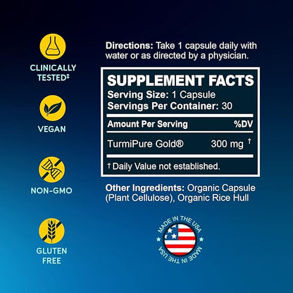 BioEmblem Turmeric Curcumin with Clinically Studied TurmiPure - Joint Support, Healthy Inflammation Turmeric Supplements - 1 Small Cap Daily, 24x More Absorption Than Others - Non-GMO, 90 Serving