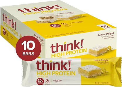 think! Protein Bars, High Protein Snacks, Gluten Free, Kosher Friendly, Lemon Delight, Nutrition Bars, 2.1 Oz per Bar, 10 Count (Packaging May Vary)