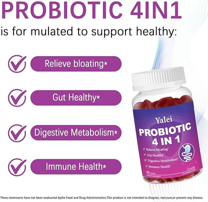 Probiotic Kombucha Gummies | Sugar Free | Probiotics Fiber Supplement for Women and Men | 1.6 Billion CFU Lactobacillus Plantarum & Slippery Elm for Bloating & Gut Health | Strawberry Flavor