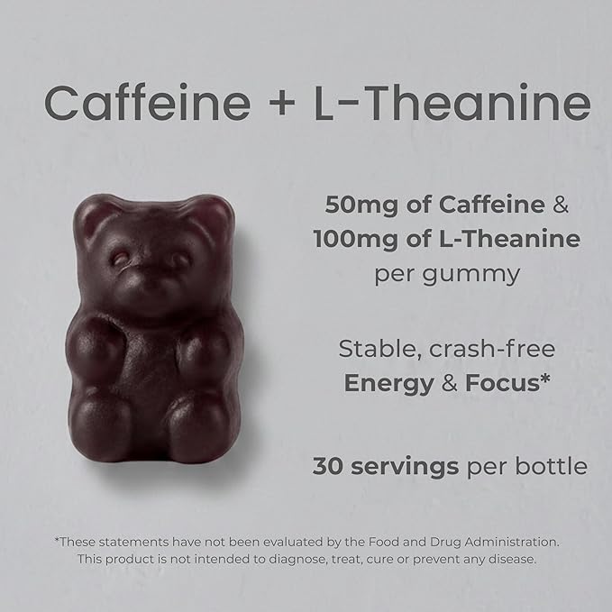 Caffeine and L-Theanine Gummies, Berry Flavor – Smooth Energy and Calm Focus with 50mg Caffeine and 100mg L-Theanine per Gummy; Clean, Crash-Free Energy Gummies for Work, Study & Daily Productivity