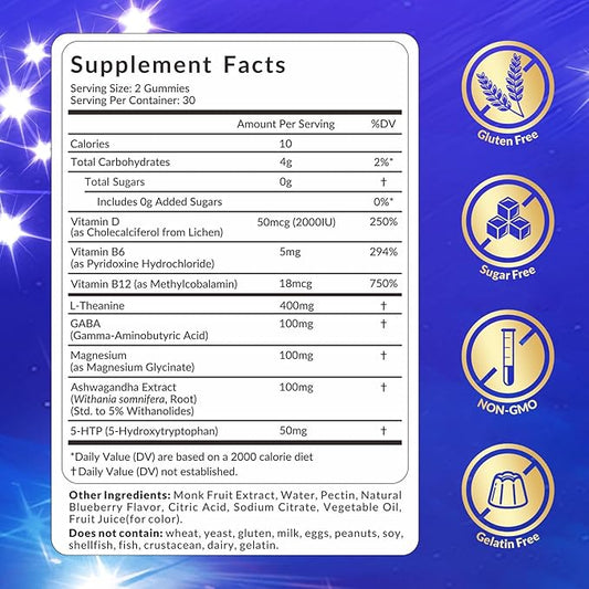 WEEVIT L-Theanine Gummies, L-Theanine GABA Supplement with 5-HTP, Ashwagandha, Magnesium, Vitamin B6, B12 - Melatonin-Free for Adults - Non-GMO, Vegan