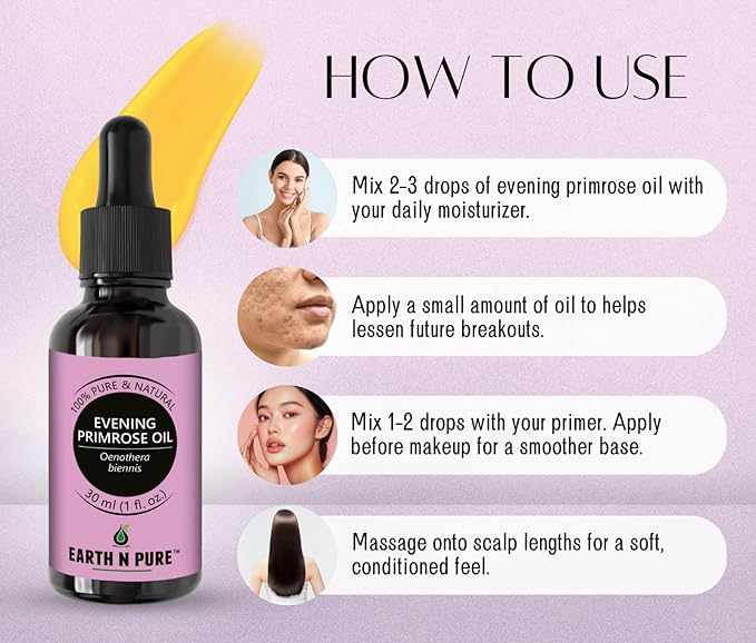 EARTH N PURE Evening Primrose Oil for Skin, Hair and Nails Care | Cold Pressed | 30 ML