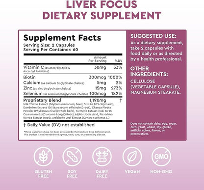 JJ Smith Liver Focus – Liver Cleanse Supplement with Milk Thistle, Alpha Lipoic Acid, Turmeric, Dandelion Root & Artichoke – Supports Active Liver, Fat Metabolism, Digestion, Energy,& Clearer Skin