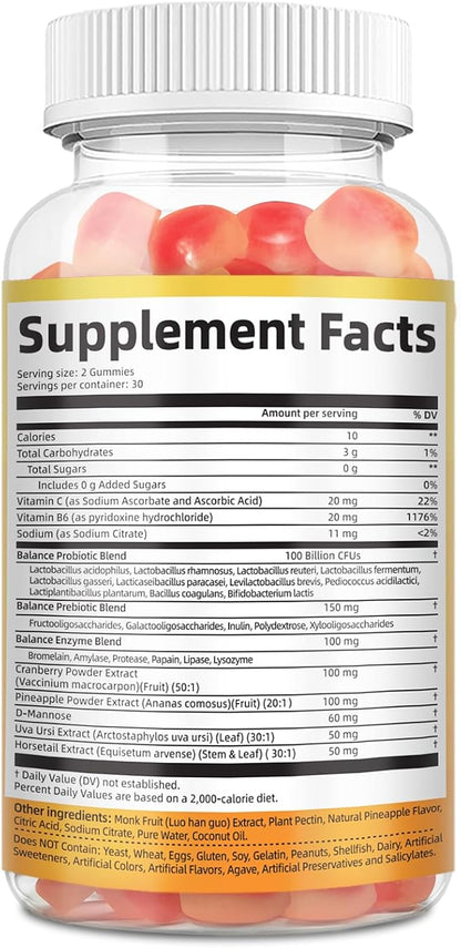 Premium Feminine Balance Gummies – 2 Pack, Probiotic + Enzyme Blend for Digestive, Hormone & PH Balance, Pineapple Flavor, 120 Gummies