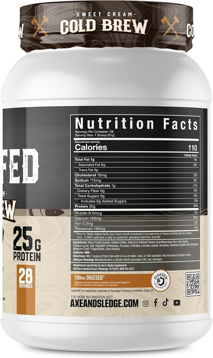 Axe & Sledge Farm Fed 100% Whey Protein Isolate | 25g Protein | Low Carb, Low Sugar, Gluten Free | Protein Powder for Men and Women | Keto | Made in The USA | 28 Servings, Sweet Cream Cold Brew