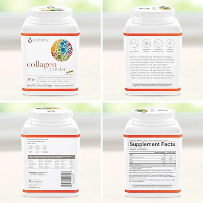 Youtheory Collagen Powder - Hydrolyzed Collagen Peptides with Vitamin C - Supports Healthy Bones, Joints & Immune System* - Vanilla - 10 oz (12 Servings)