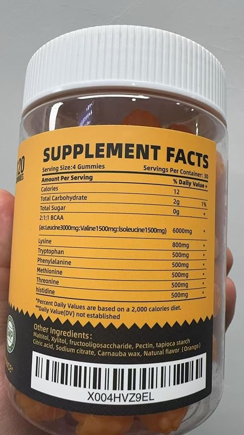 Nutravita EAA Gummies 120 Gummies (Orange), Essential Amino Acids - All 9 Essential Aminos (EAA) and All Branched-Chain Aminos (BCAAs), Non-GMO, Gluten Free, Vegetarian Friendly