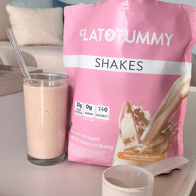 Flat Tummy Shakes - Vanilla, 20 Servings – Post GLP-1 Protein Supplement, High Protein, Zero Sugar, Keto-Friendly Meal Replacement with Clinically Studied Morosil®