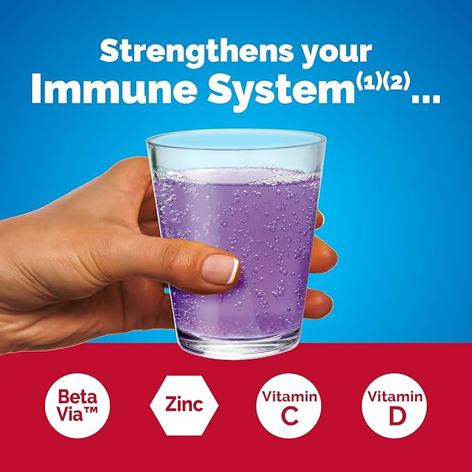 Emergen-C Immune+ Triple Action Immune Support Powder, BetaVia (R), 1000mg Vitamin C, B Vitamins, Vitamin D and Antioxidants, Elderberry – 18 Count