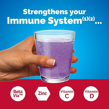 Emergen-C Immune+ Triple Action Immune Support Powder, BetaVia (R), 1000mg Vitamin C, B Vitamins, Vitamin D and Antioxidants, Elderberry – 18 Count