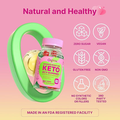 Keto Acv Gummies for Advanced Weight Loss: Apple Cider Vinegar Gummies with Vitamins to Support Digestion, Metabolism, & Immune Health - Sugar Free 80 ct
