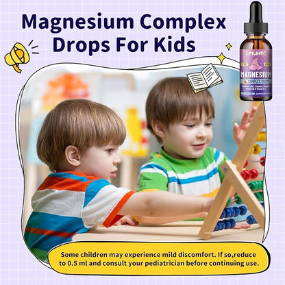 Kids Magnesium Liquid Drops-Magnesium Glycinate Liquid for Kids Supplement-w/L-theanine, Omega-3, Vitamin B6, D3 - for Sleep, Relaxation, Brain, Bones - Cherry Flavor, 2 Fl Oz