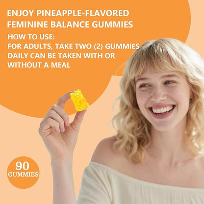 Pineapple Gummies for Women pH, Feminine Balance, Vaginal Health, Female Probiotics Gummy, Wellness Support, Vegan, Gluten-Free, Hawaiian Pineapple 90 Gummies 45 Servings