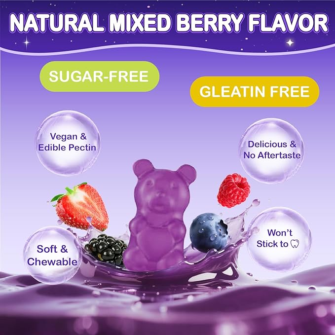 Magnesium Glycinate Gummies for Kids 4+: Sugar Free Magnesium Bisglycinate Gummy with Chamomile, L-Theanine, Lemon Balm, B6, Omega 3, Zinc - Gluten Free, Non-GMO, Vegan, Mixed Berry Flavor