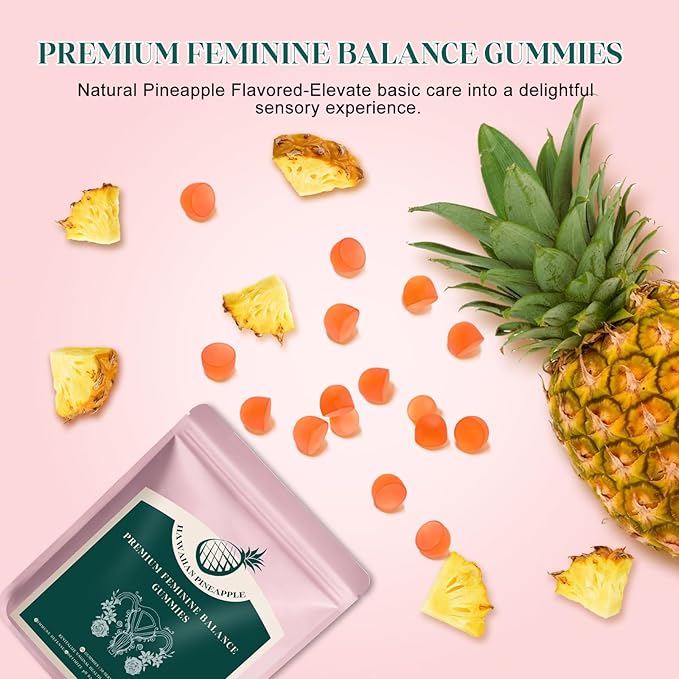 Premium Feminine Balance Gummies, Pineapple Vaginal Probiotics for Women, pH Balance Feminine Gummies for Immune Support, Vegan & Gluten Free, 60 Count (30 Servings)
